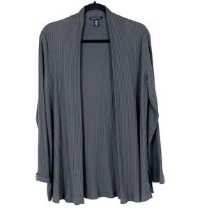 Eileen Fisher Ribbed Straight Cardigan Sweater S Gray Open Classic Minimalist